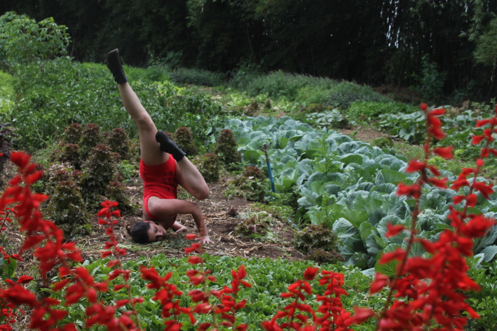 Clarissa Brittes entrelaça yoga e performance ao visitar horta biodinâmica de assentamento para elucidar a questão da Terra